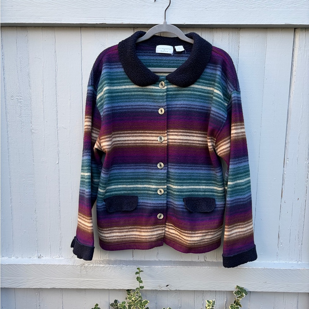 Christopher and Banks Multicolor Striped Cardigan Fleece Jacket